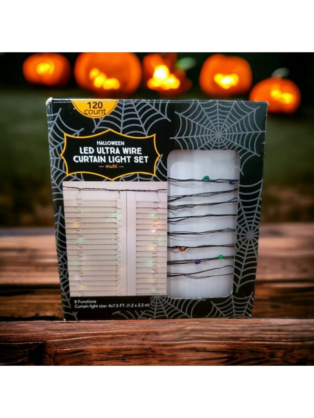 New Halloween 120 Light LED Curtain Electric 8 Functions Orange Purple Green